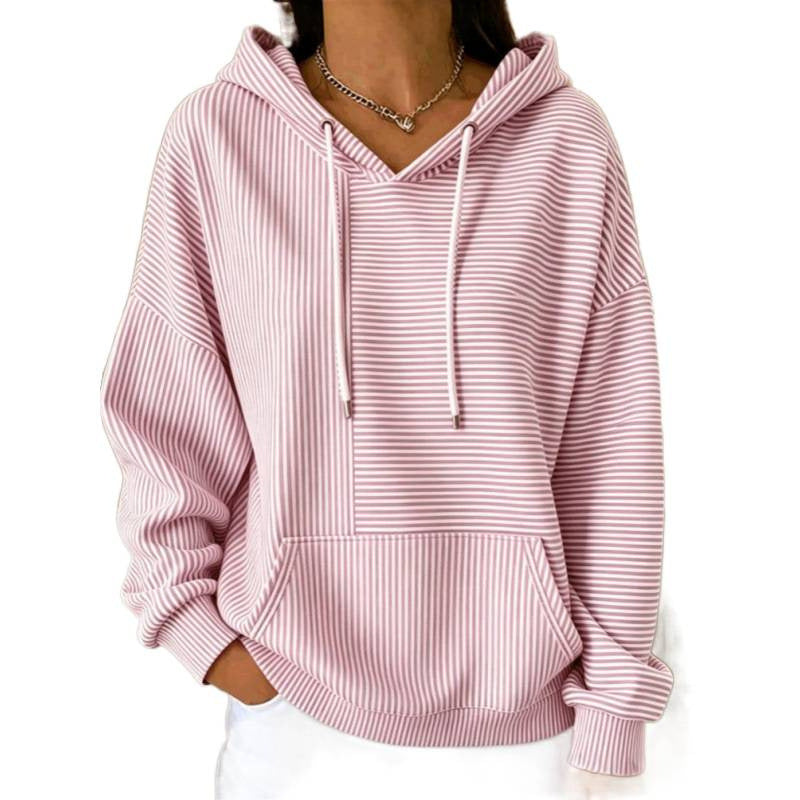 Damen Oversize Kapuzenpullover mit feinem Streifenprint, Kängurutasche und V-Ausschnitt-Kapuze Drune