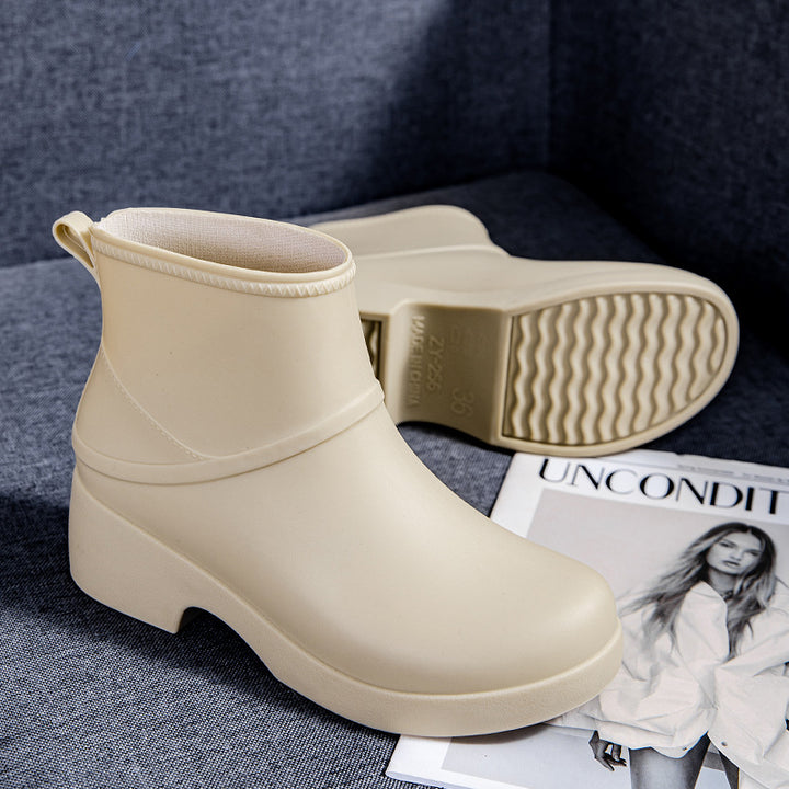 Damen Gummi-AnklDruneoots wasserdicht mit Plateau-Profilsohle und Zuglasche Drune