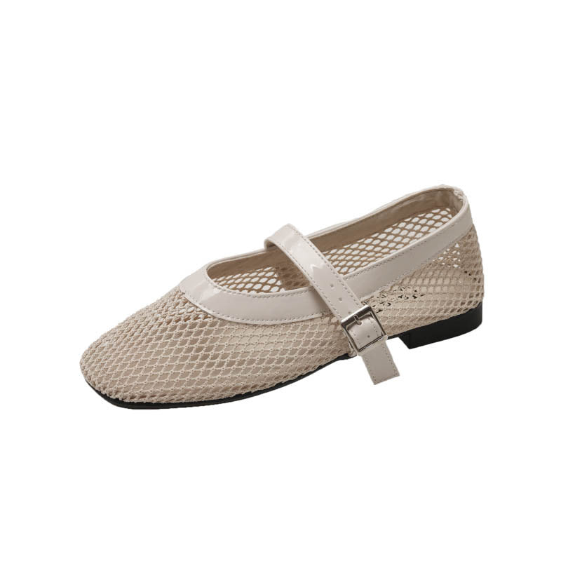 Damen Casual Mesh Mary Jane Ballerinas mit verstellbarem Riemen Drune