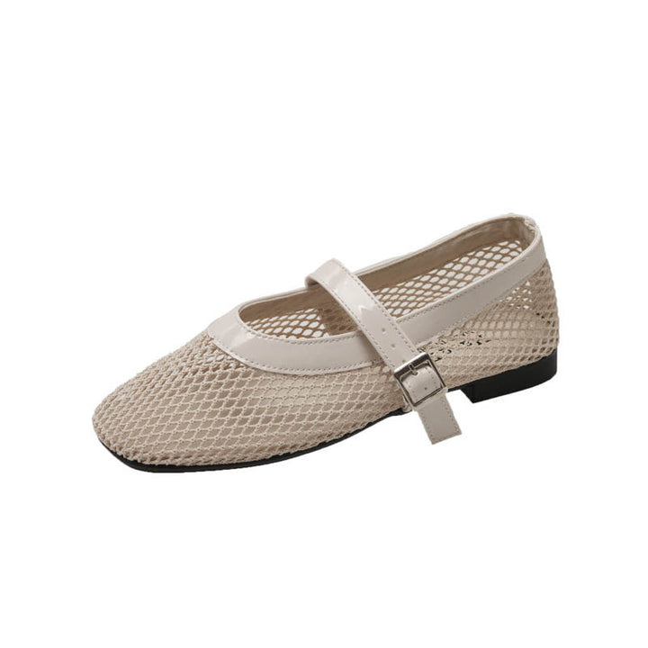 Damen Casual Mesh Mary Jane Ballerinas mit verstellbarem Riemen Drune