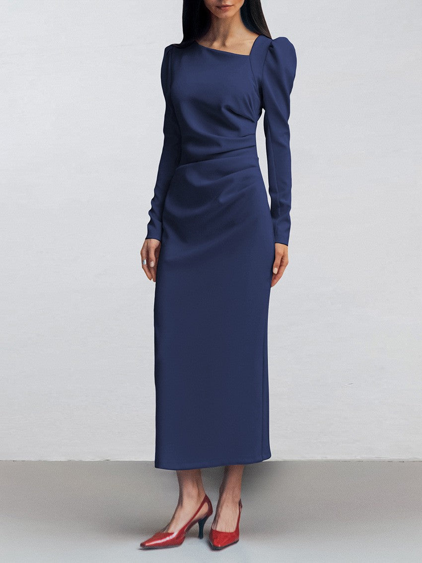 Damen Elegantes Langarm-Maxikleid im minimalistischen Design Drune
