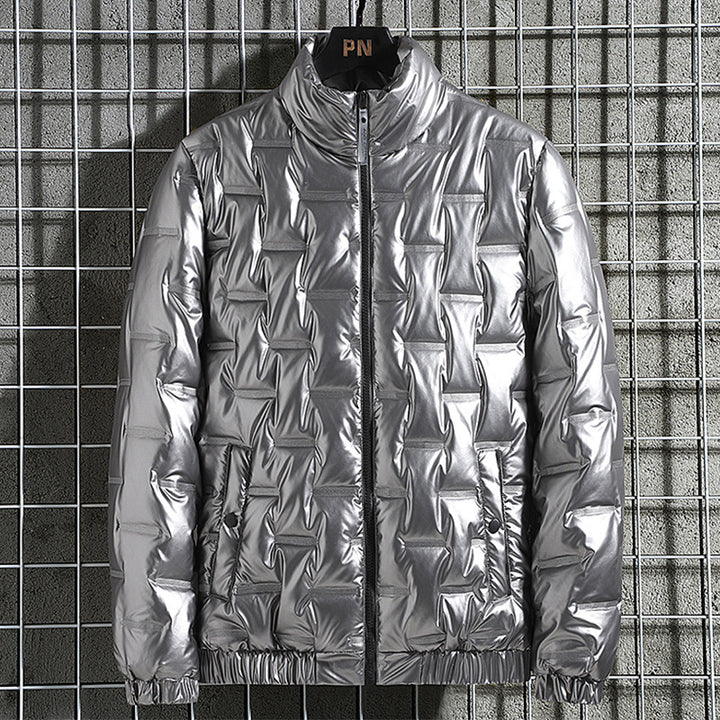 Herren Glänzende Steppjacke mit geometrischer Steppung und Stehkragen Drune