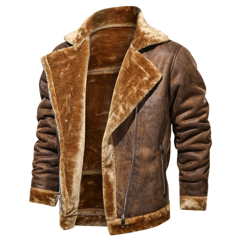 Herren Lammfelloptik Pilotenjacke mit asymmetrischem Reißverschluss und Teddyfutter Drune