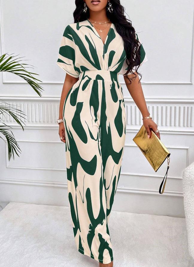 Damen Eleganter Maxijumpsuit mit tiefem V-Ausschnitt und weit geschnittenem Bein Drune