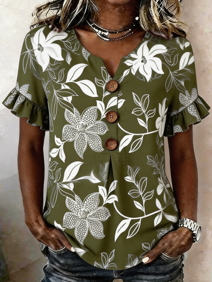 Damen Bluse mit Rüschendetails und Knopfverschluss Drune