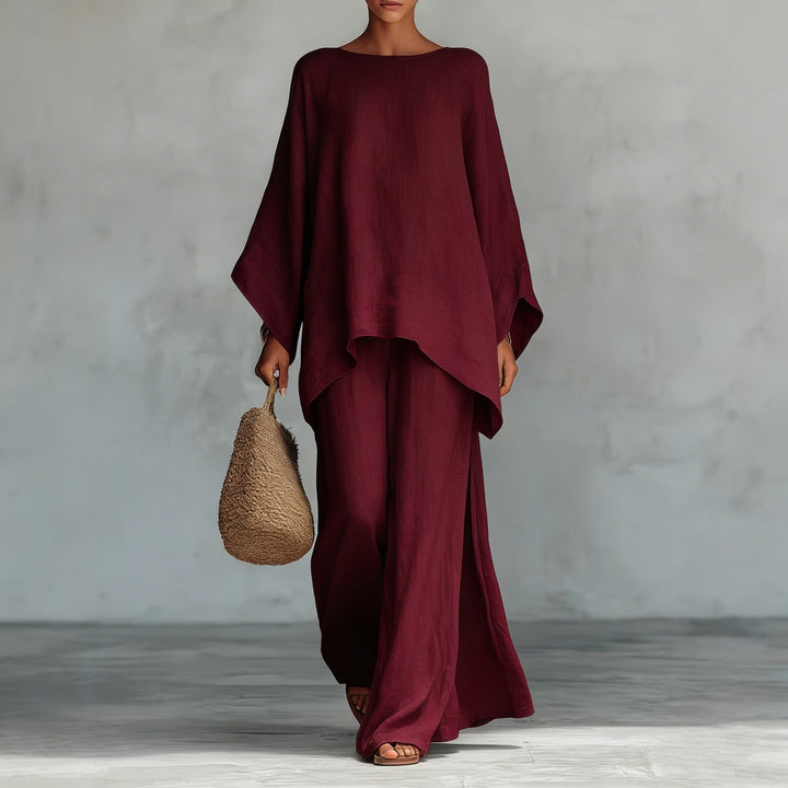 Damen Lässiges Oversize-Kaftanoberteil mit weiten Palazzohosen Drune