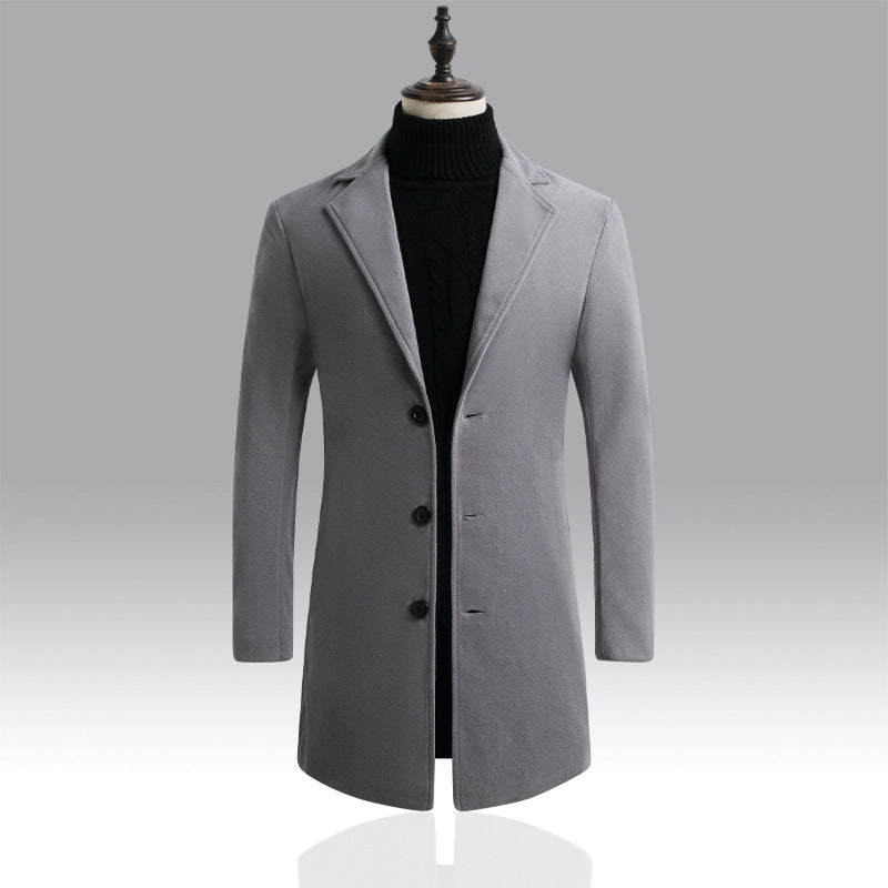 Herren Taillierter einreihiger Wollmantel mit Reverskragen und schlanker Silhouette Drune