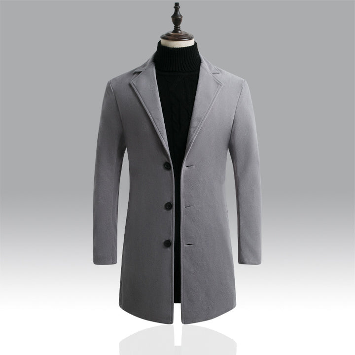 Herren Taillierter einreihiger Wollmantel mit Reverskragen und schlanker Silhouette Drune