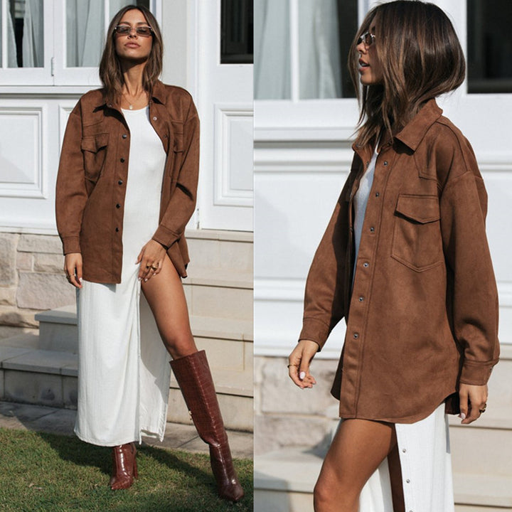 Damen Oversized Oberhemd aus weichem Wildlederimitat Drune
