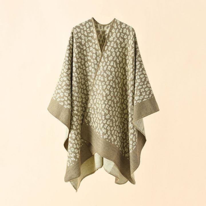 Damen Wollmix-Ruana mit tonigem Leopardenjacquard und kastigem Kimono-Fall Drune