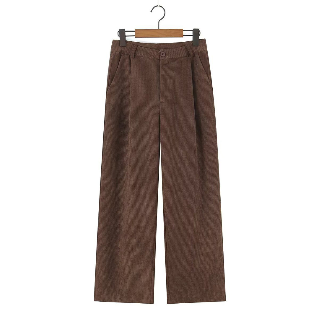Damen Hochtaillierte Cordhose mit weitem Bein und Bundfalten Drune