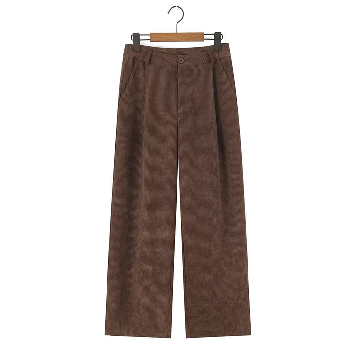 Damen Hochtaillierte Cordhose mit weitem Bein und Bundfalten Drune