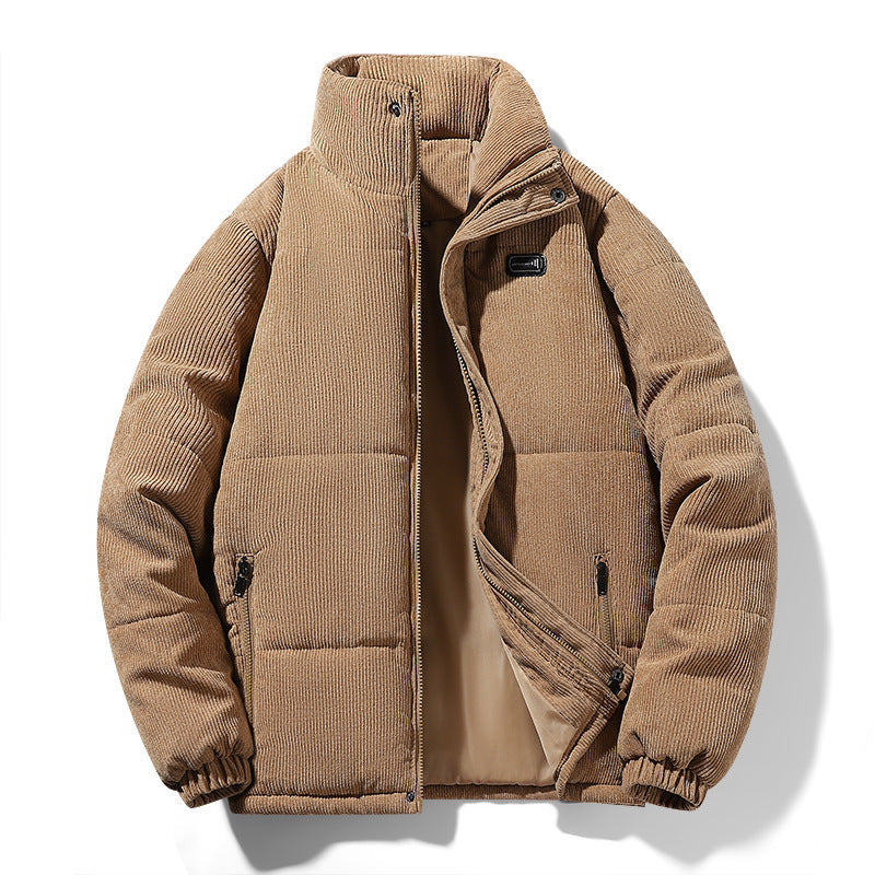 Herren gepolsterte Cordjacke mit hohem Stehkragen, wattierter Isolierung und Reißverschlusstaschen Drune