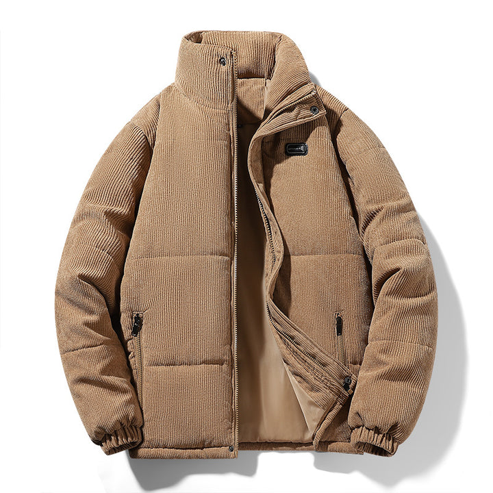 Herren gepolsterte Cordjacke mit hohem Stehkragen, wattierter Isolierung und Reißverschlusstaschen Drune