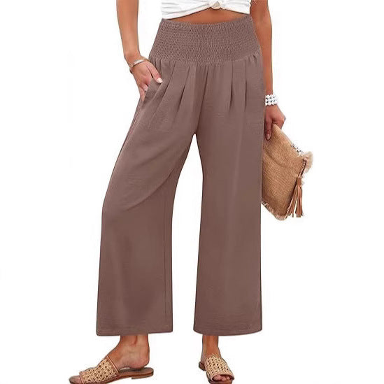 Damen Weite Culotte-Hose mit elastischem Bund und Falten Drune