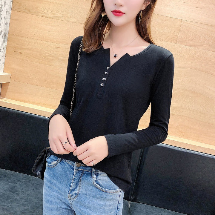 Damen Langarmshirt mit Knopfleiste und Femme-Style Drune