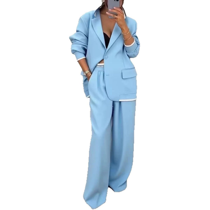 Damen Oversize-Tailoring-Set mit Kontrastpaspel, Single-Button-Blazer und hochgeschnittener Weitbeinhose Drune