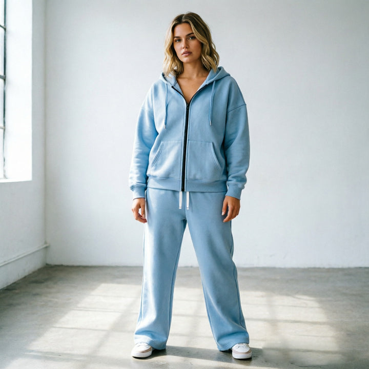Damen samtiger Sportanzug mit Kapuze und elastischem Bund Drune