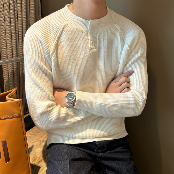 Herren Rippstrickpullover mit Knopfleiste Drune