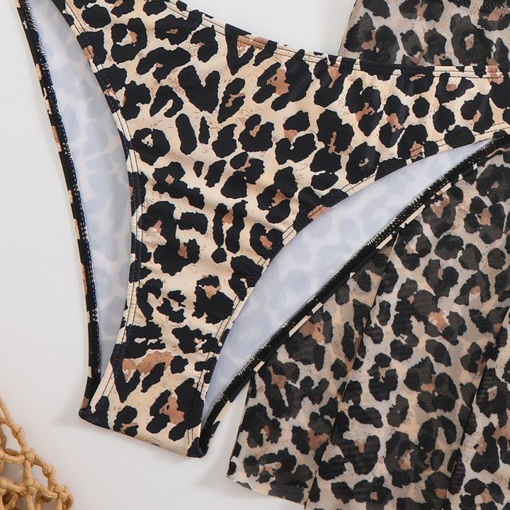 Damen Bikini-Set mit modischem Leopardenmuster und verstellbarem Rock Drune