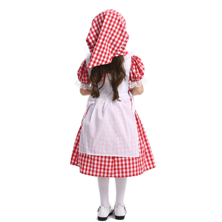 Damen nan traditionelles Bauernmädchenkleid mit Spitzenschürze und Kapuze Drune