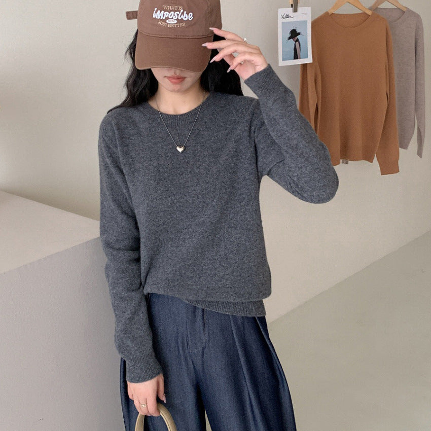 Damen Feiner Rundhals-Pullover aus Kaschmir-Mix mit gerippten Bündchen Drune