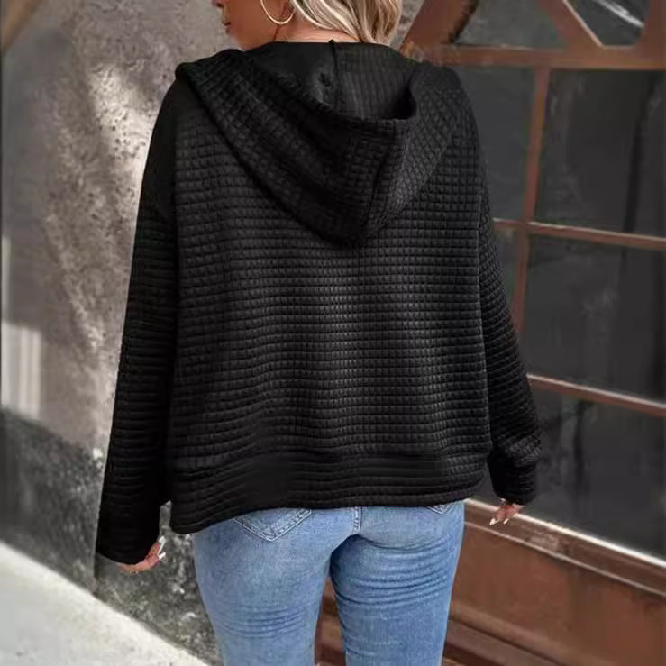 Damen gemütliche Kapuzenjacke aus strukturiertem Material Drune