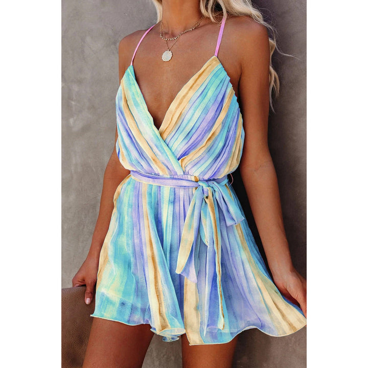 Drune | Frühling Sommer Träger Plissiertes Chiffon Kleid Zuhause Schnürung Sexy V-Ausschnitt Chiffon Kleid