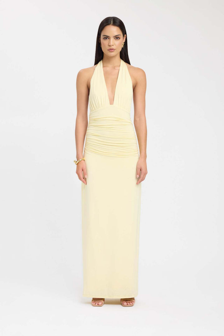 Damen Maxikleid mit tiefem V-Ausschnitt und figurbetonendem Design Drune