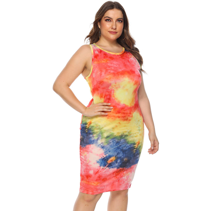 Damen figurbetontes Sommerkleid mit buntem Batik-Muster Drune