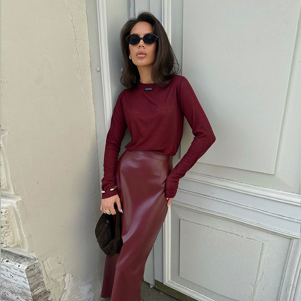 Damen Eleganter Lederrock mit figurbetontem Schnitt Drune