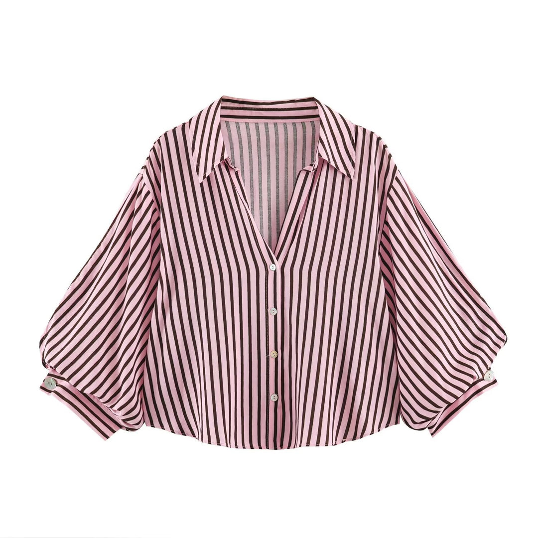 Damen Oversize-Hemdbluse mit tiefem V-Ausschnitt und Ballonärmeln Drune