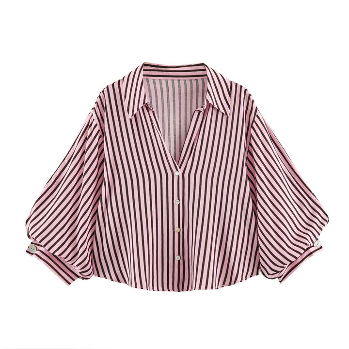 Damen Oversize-Hemdbluse mit tiefem V-Ausschnitt und Ballonärmeln Drune
