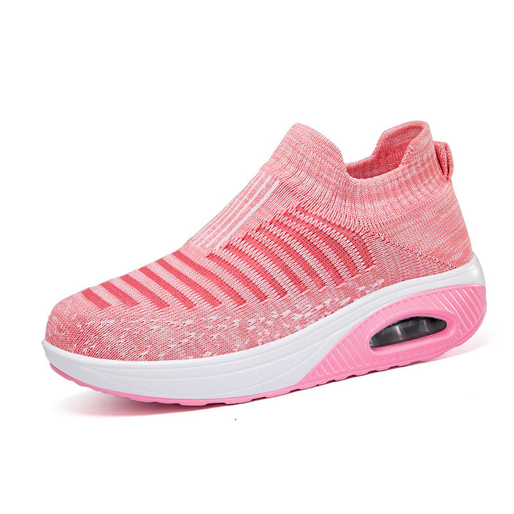 Damen nan gestrickter Schlupf-Walking-Sneaker mit anatomischer Pronationsstütze, Luftpolster-Zwischensohle und sockenähnlichem Schaft Drune