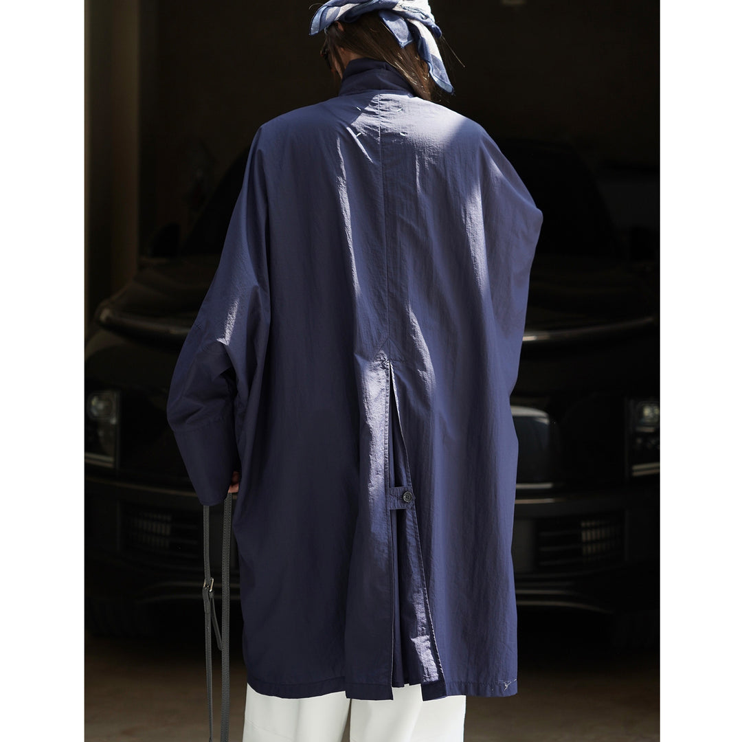 Damen Leichter Oversize-Regenparka mit hohem Stehkragen und verdeckter Druckknopfleiste Drune