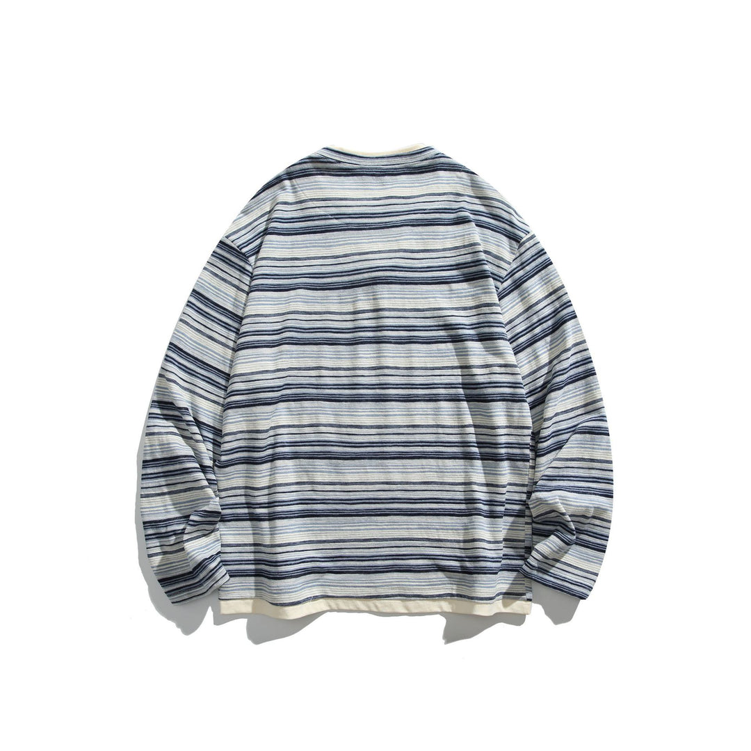 Unisex Gestreiftes Langarmshirt mit V-Notch und Lagen-Effekt Drune