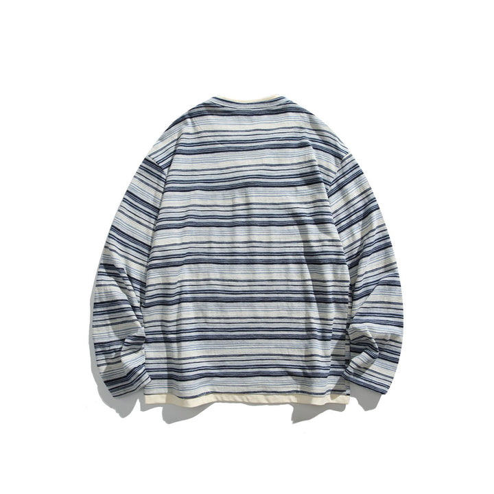 Unisex Gestreiftes Langarmshirt mit V-Notch und Lagen-Effekt Drune