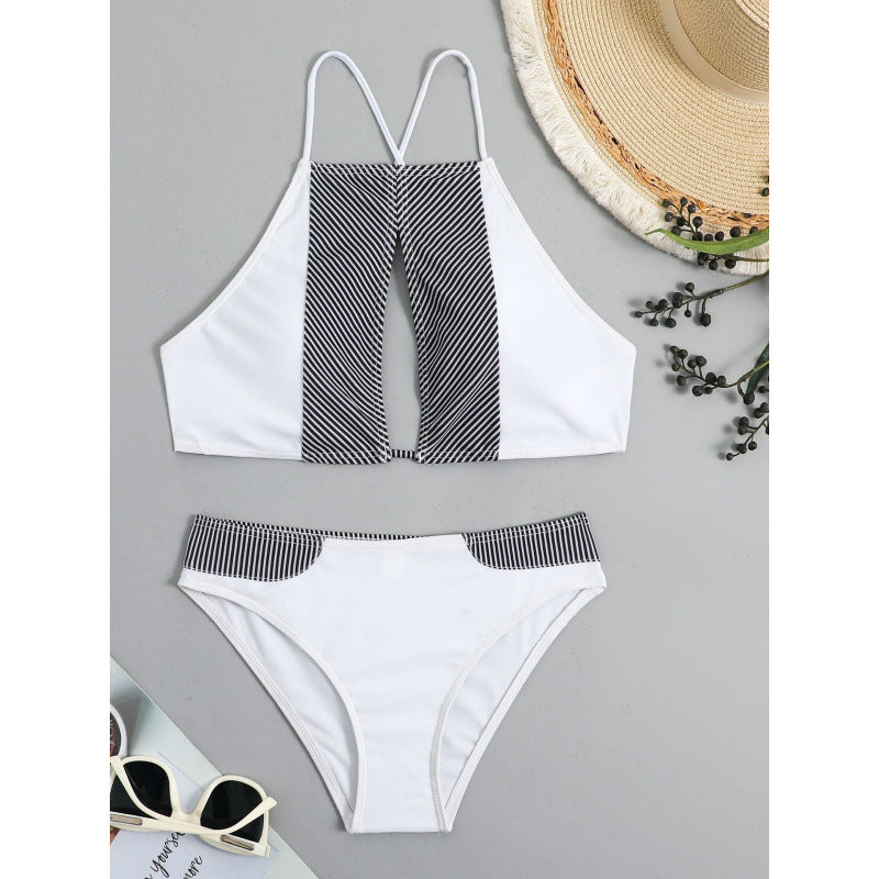 Damen Sport-Bikini mit modischem Streifen-Design und verstellbaren Trägern Drune