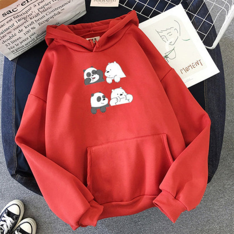 Unisex nan Kapuzenpullover mit niedlichem Comic-Tierprint, Kängurutasche und weichem Fleece-Innenfutter Drune
