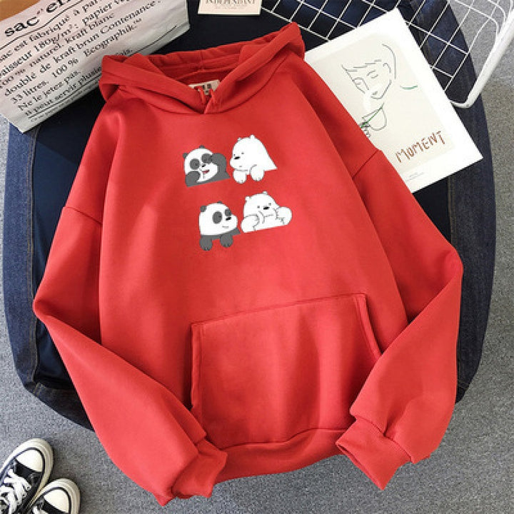 Unisex nan Kapuzenpullover mit niedlichem Comic-Tierprint, Kängurutasche und weichem Fleece-Innenfutter Drune
