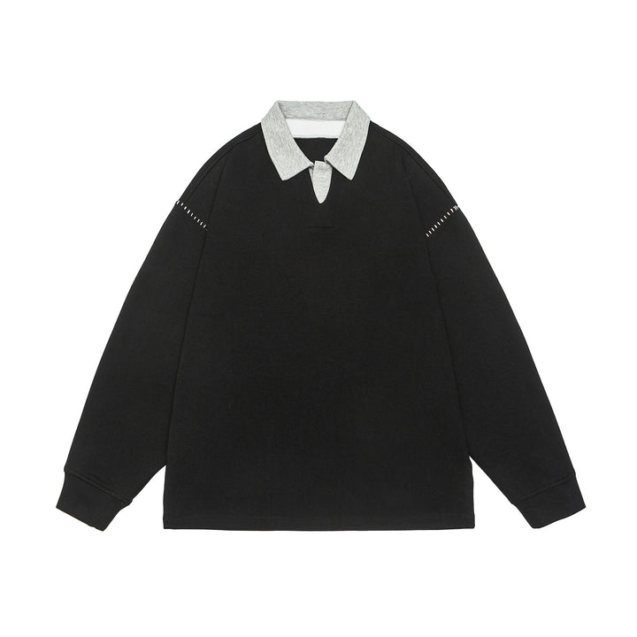 Unisex Oversize Polokragen-Sweatshirt mit Kontrastkragen und Zierperforation Drune