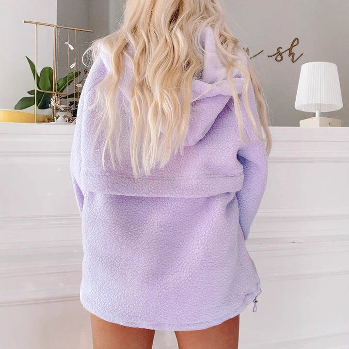 Damen Fleece-Pullover mit hohem Kragen und praktischer Fronttasche Drune