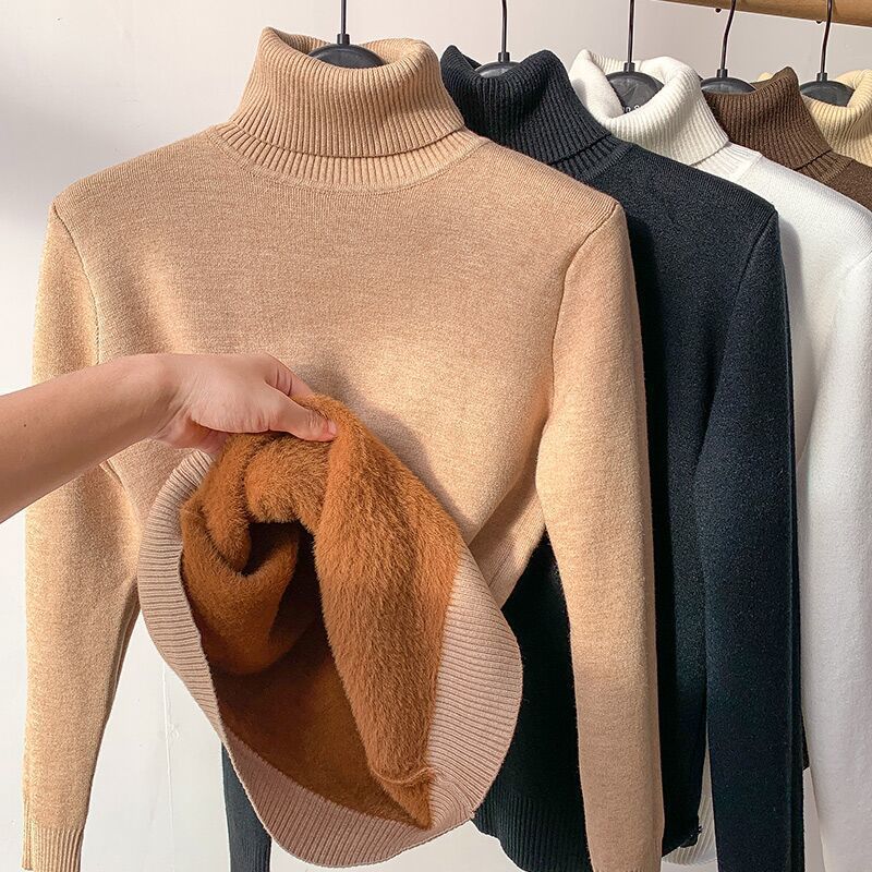 Damen Feinstrick-Rollkragenpullover mit wärmendem Innenfutter und schmaler Silhouette Drune
