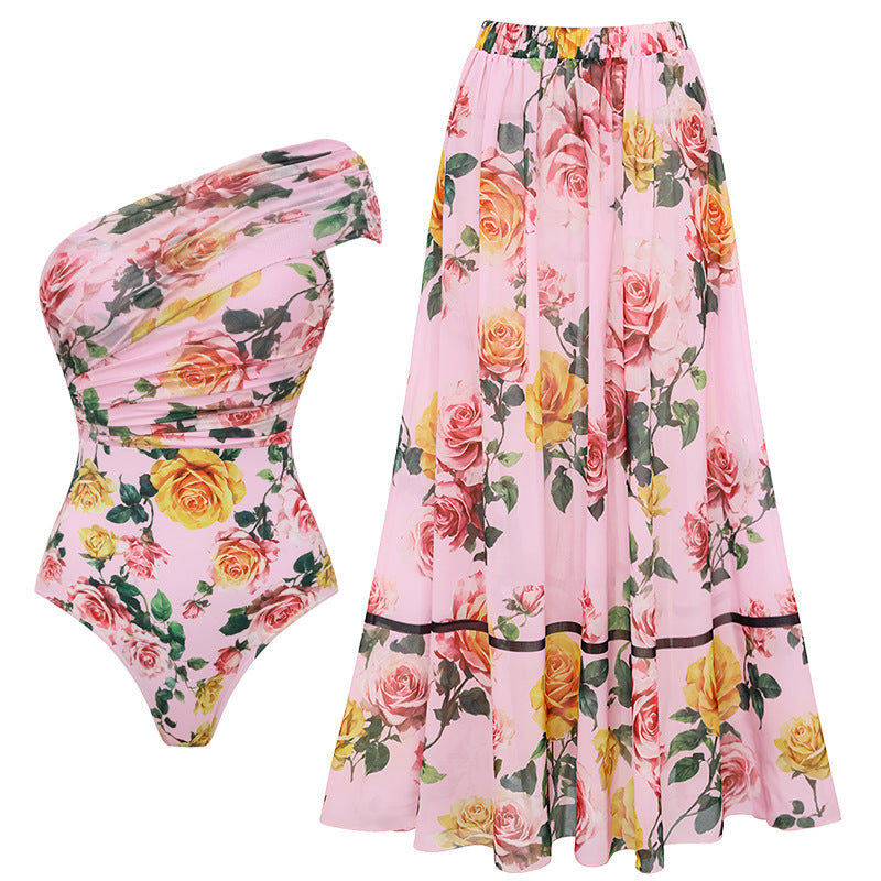 Damen Einseitiger Badeanzug mit floralem Drapierungsdesign Drune