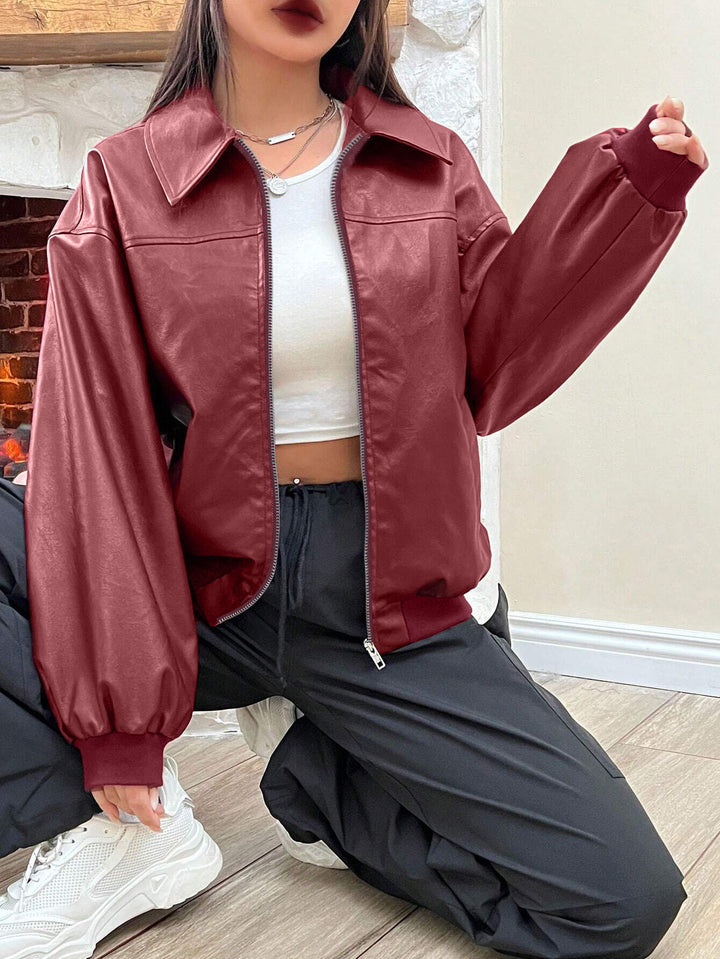 Damen Trendige Oversize-Jacke mit voluminösen Ärmeln und Reißverschluss Drune