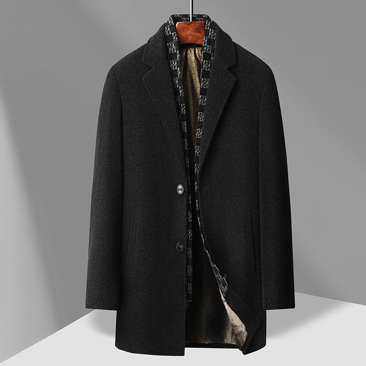 Herren Eleganter Einreihiger Wollmix-Übermantel mit gesteppter Logo-Innenblende Drune