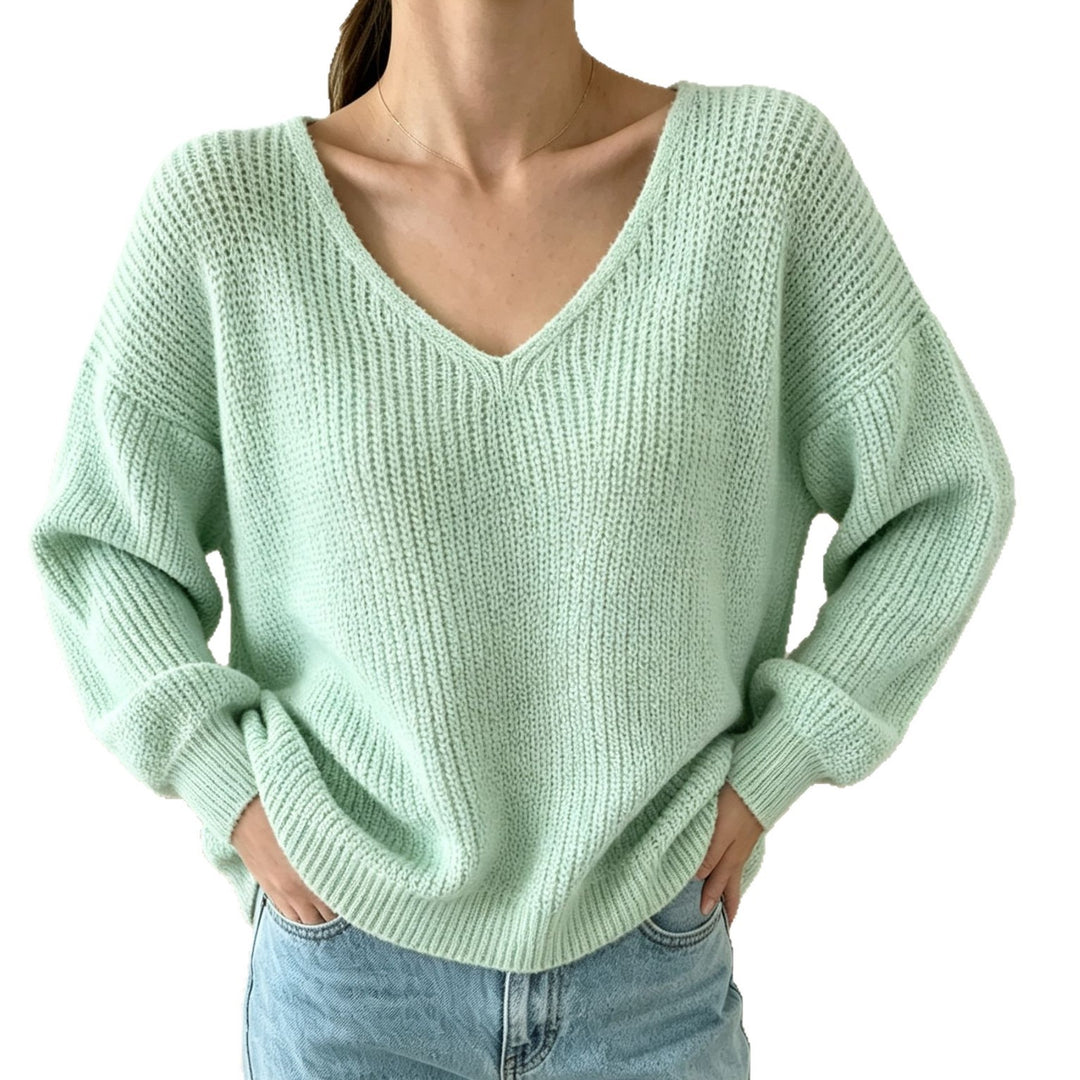 Damen Lässiger Boxy-Grobstrickpullover mit V-Ausschnitt und gerippten Bündchen Drune