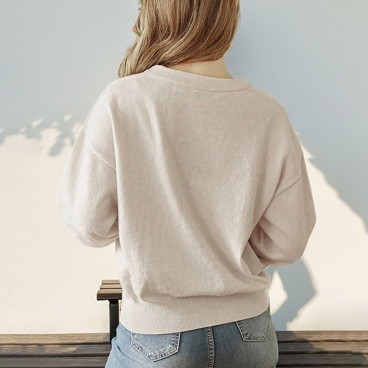 Damen Lockerer Rundhals-Pullover mit überschnittener Schulter und Rippbund Drune