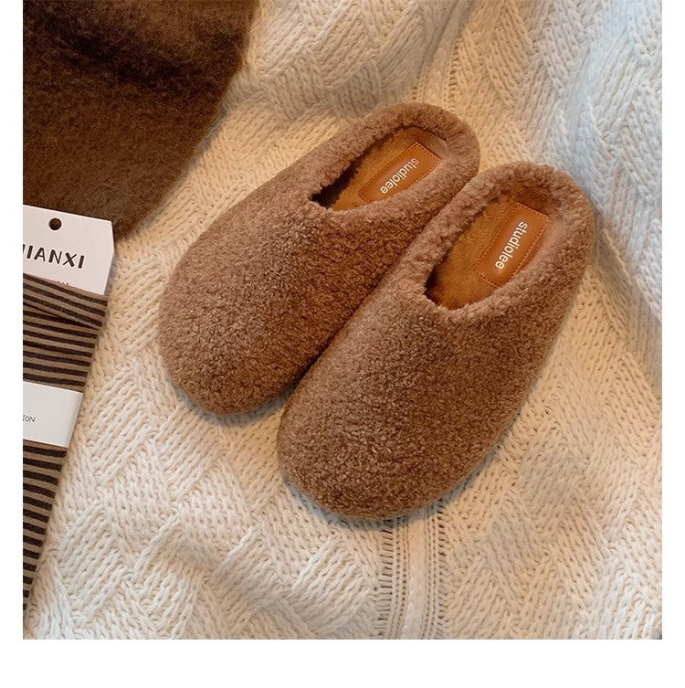 Damen Kuschelige Teddy-Filz Hausschlappen mit geschlossener Kappe und gepolstertem Fußbett Drune