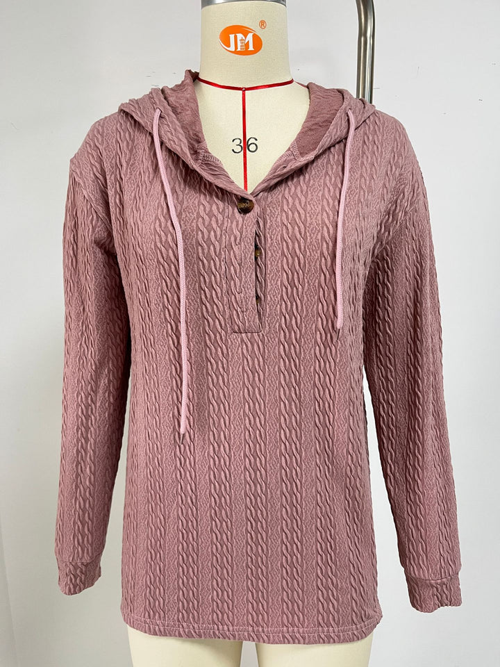 Damen lässiger Kapuzenpullover mit strukturierter Oberfläche und Knopfdetails Drune